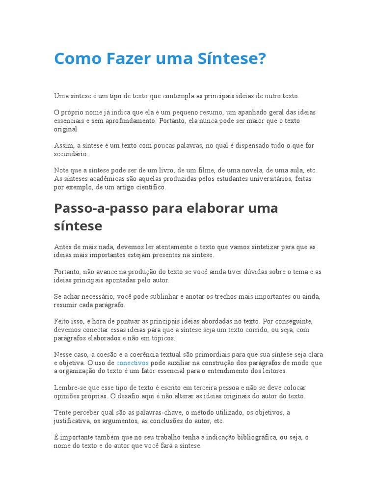 como fazer uma sintese