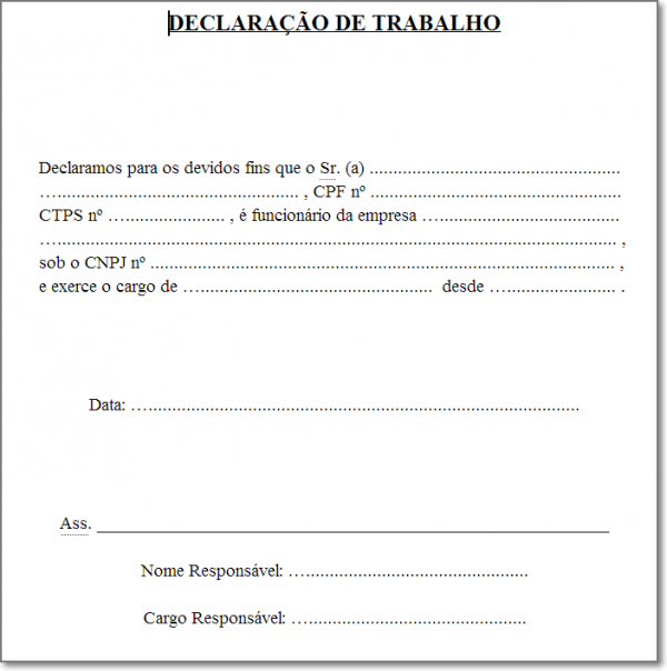 declaração de trabalho