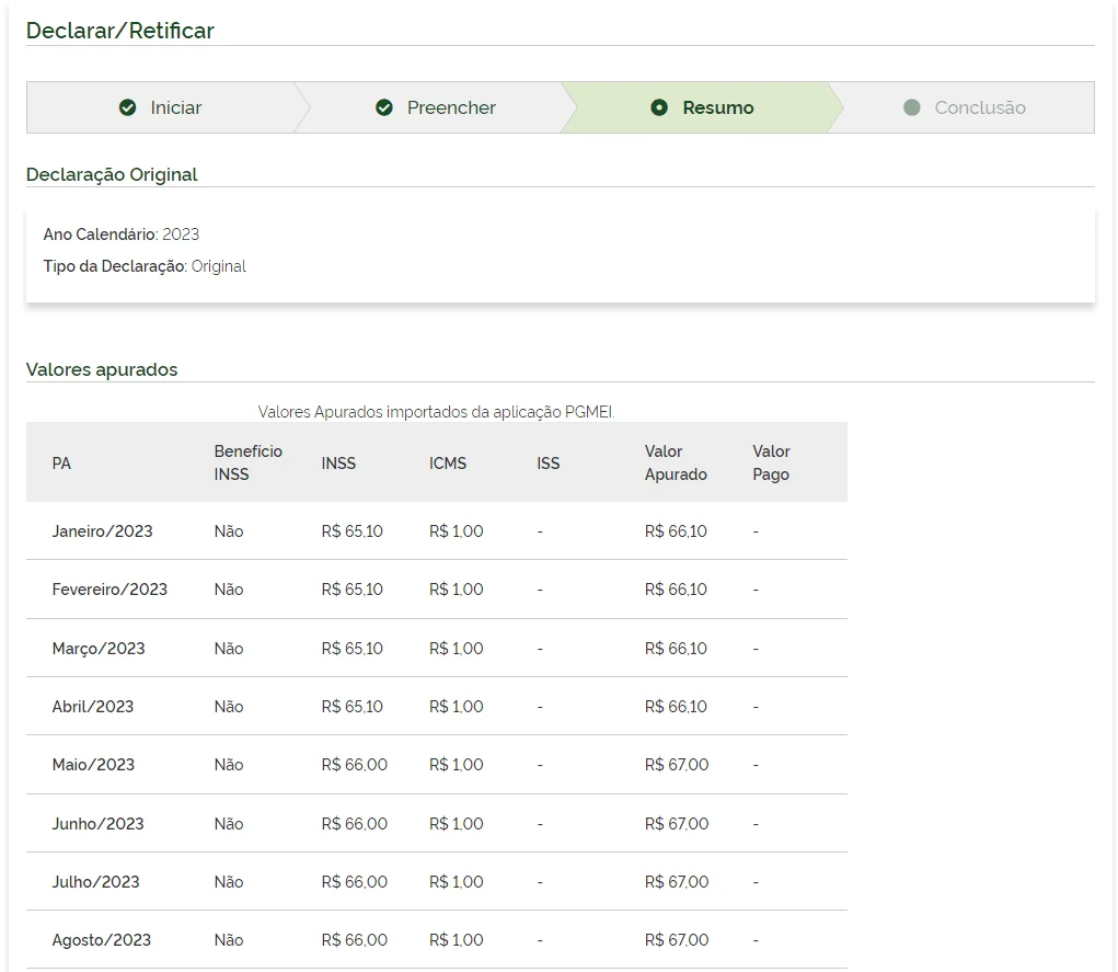 quanto declarar na declaração anual do mei