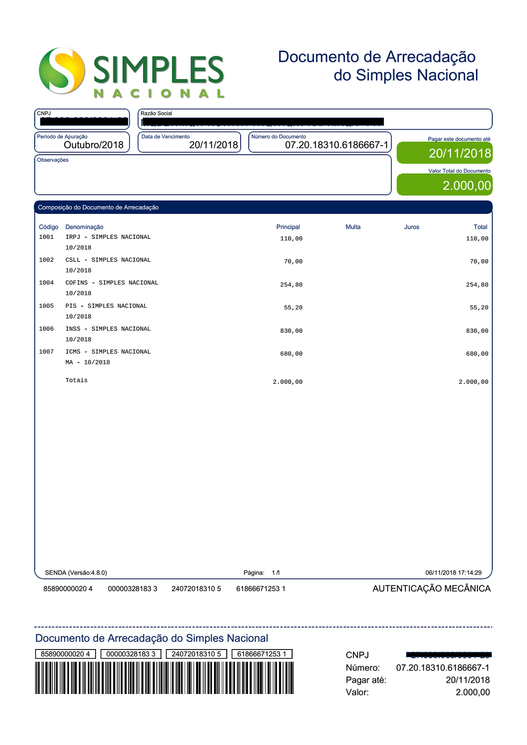 segunda via simples nacional