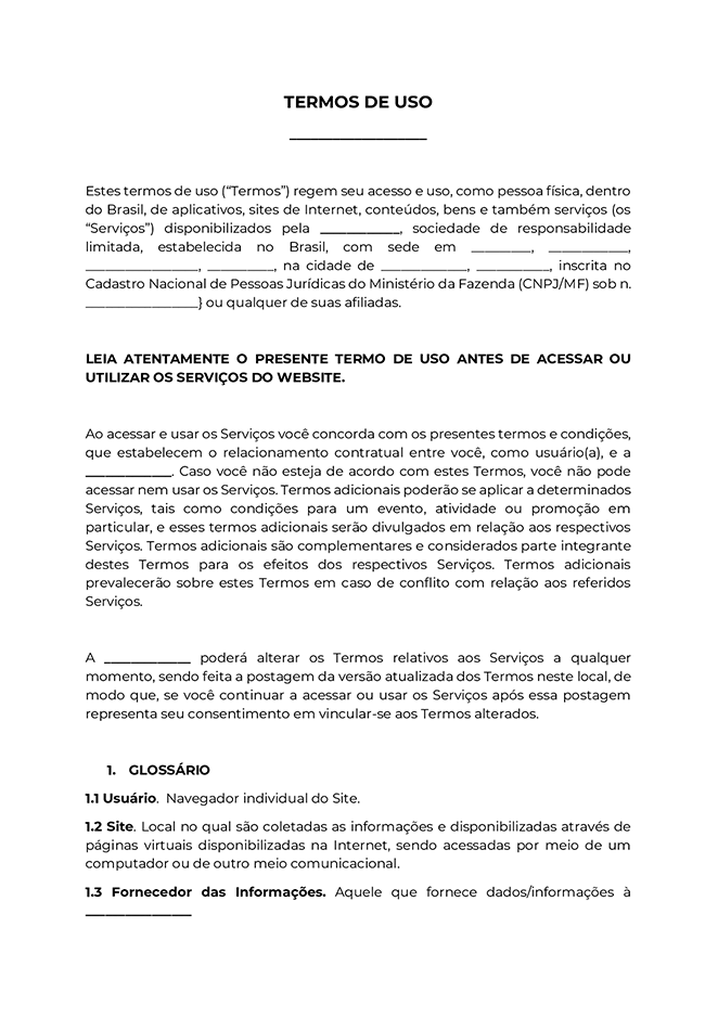 termos de uso para site ou app