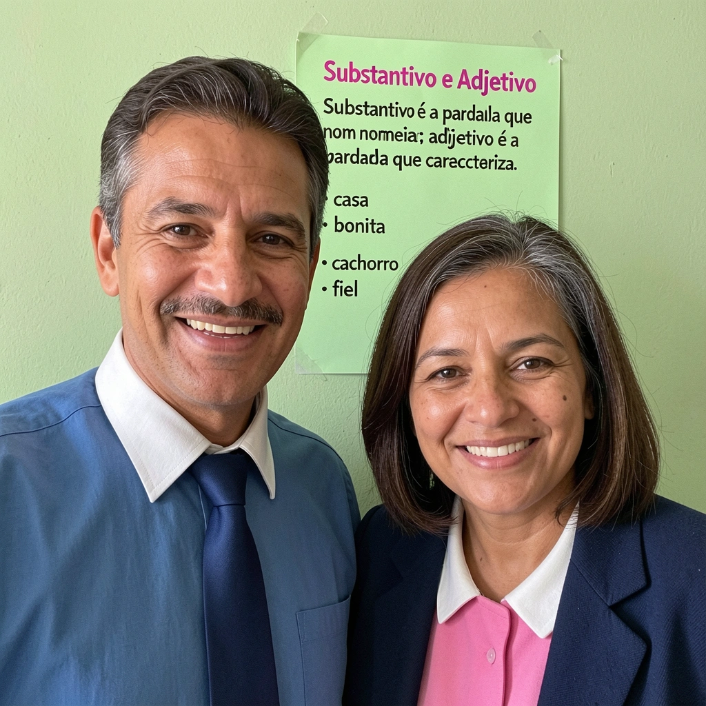 Infográfico com exemplos de substantivo e adjetivo