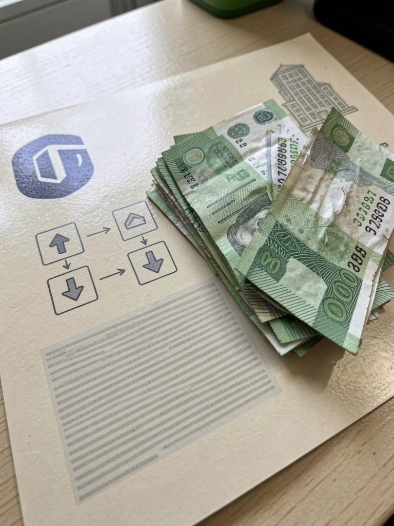 Infográfico ilustrando o fluxo de caixa entre contas a pagar e receber, com setas e ícones.
