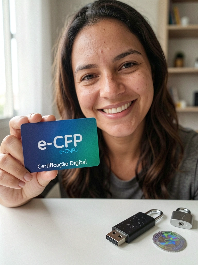 Pessoa segurando um cadeado digital com selo de verificação ao lado