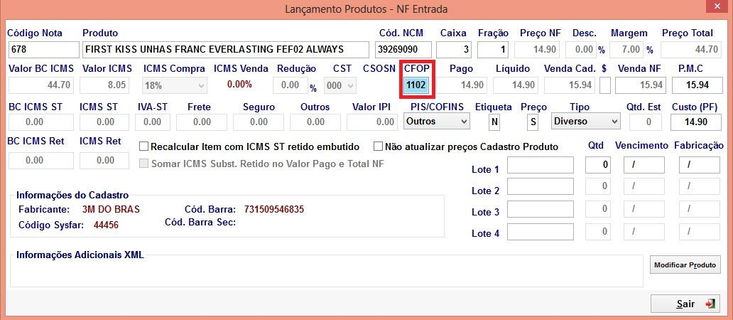 cfop entrada mesmo estado