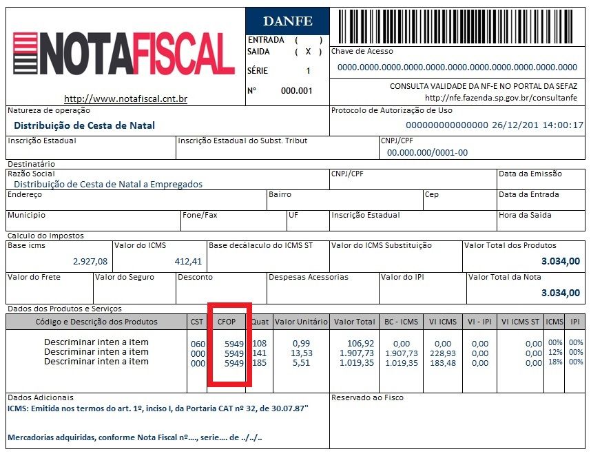 cfop 5949 nota fiscal