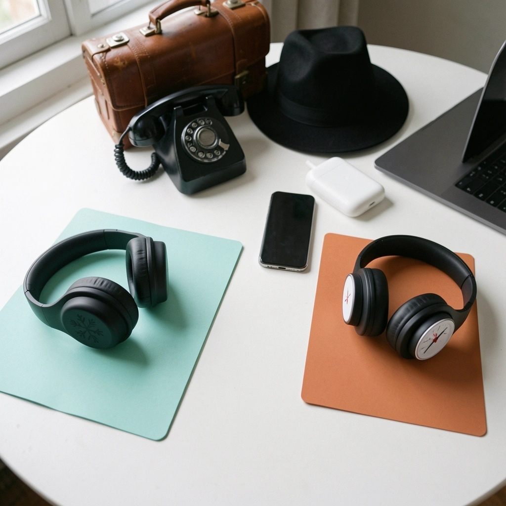 Linha do tempo com ilustrações do vendedor porta a porta ao headset moderno