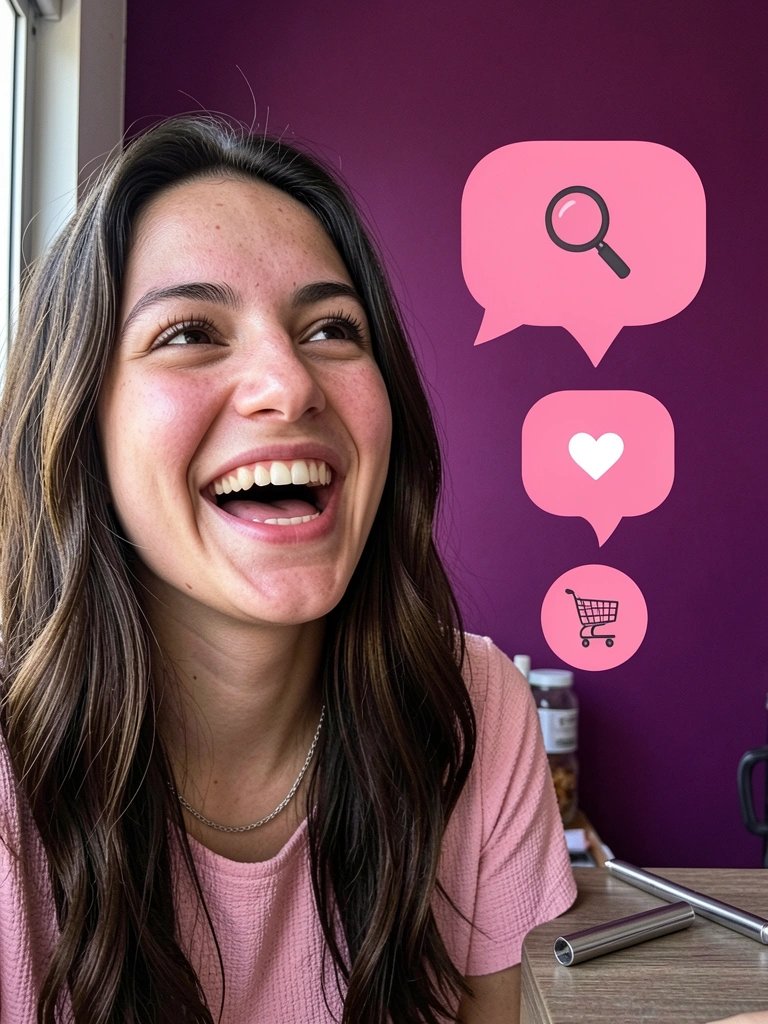 Diagrama de funil de vendas com etapas do Instagram: descoberta, interesse e compra.