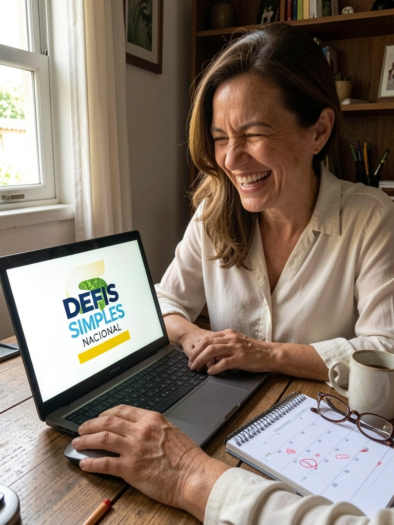 Empresária digitando em notebook com calendário e documentos sobre a mesa