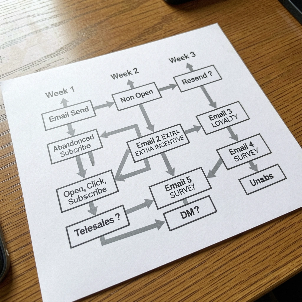 Diagrama de workflow com caixas de gatilho, ações e ramificações conectadas por setas.
