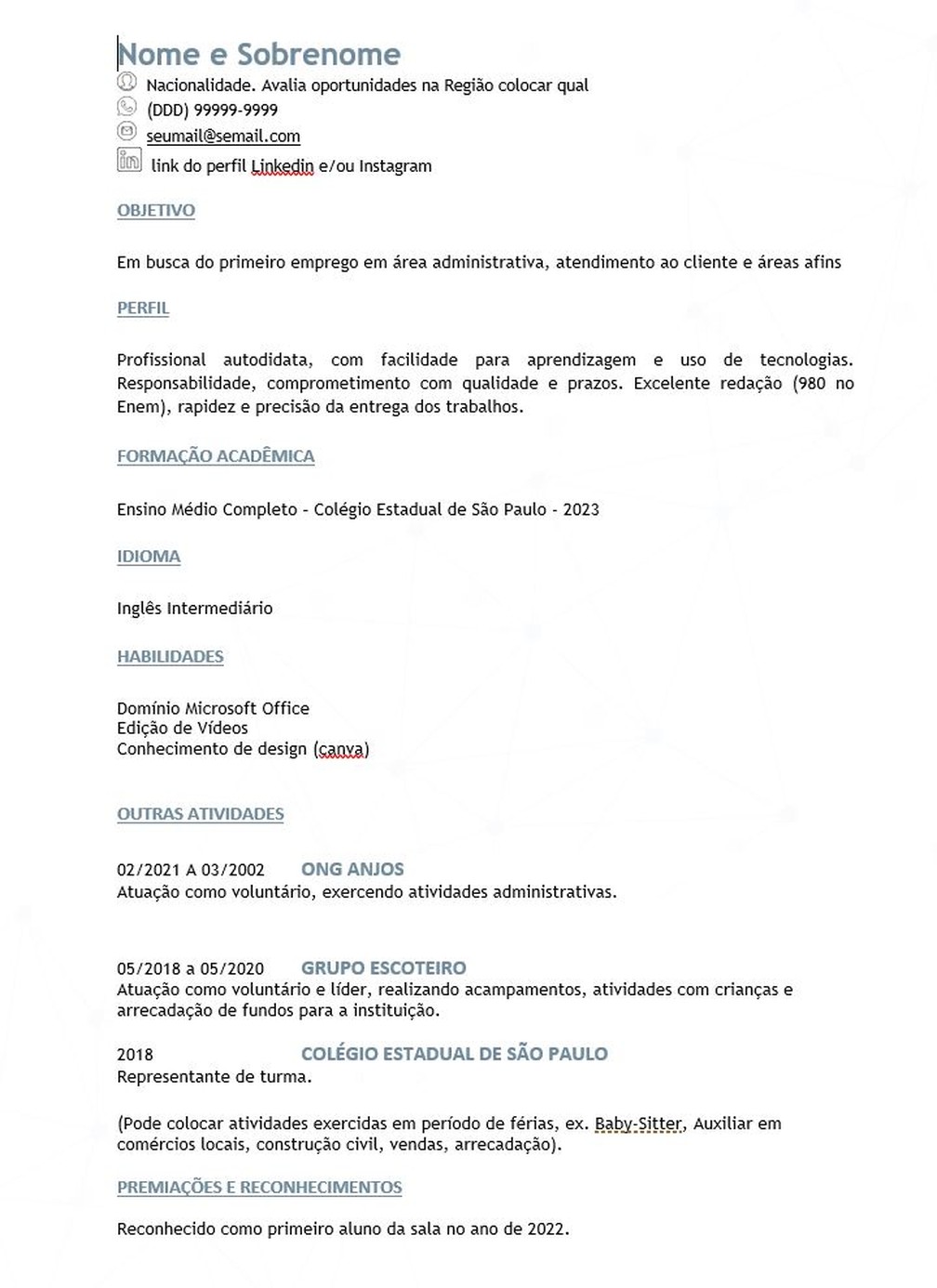 currículo para startups