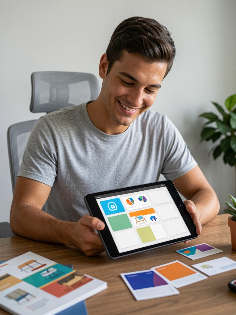 Ícones de layout de página dispostos em círculo com nomes de tipos de landing page ao redor
