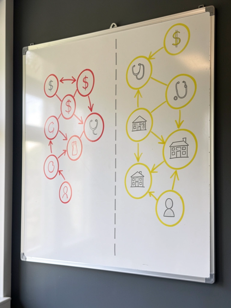 Quadrantes coloridos com ícones representando diferentes estratégias de mapeamento de stakeholders.