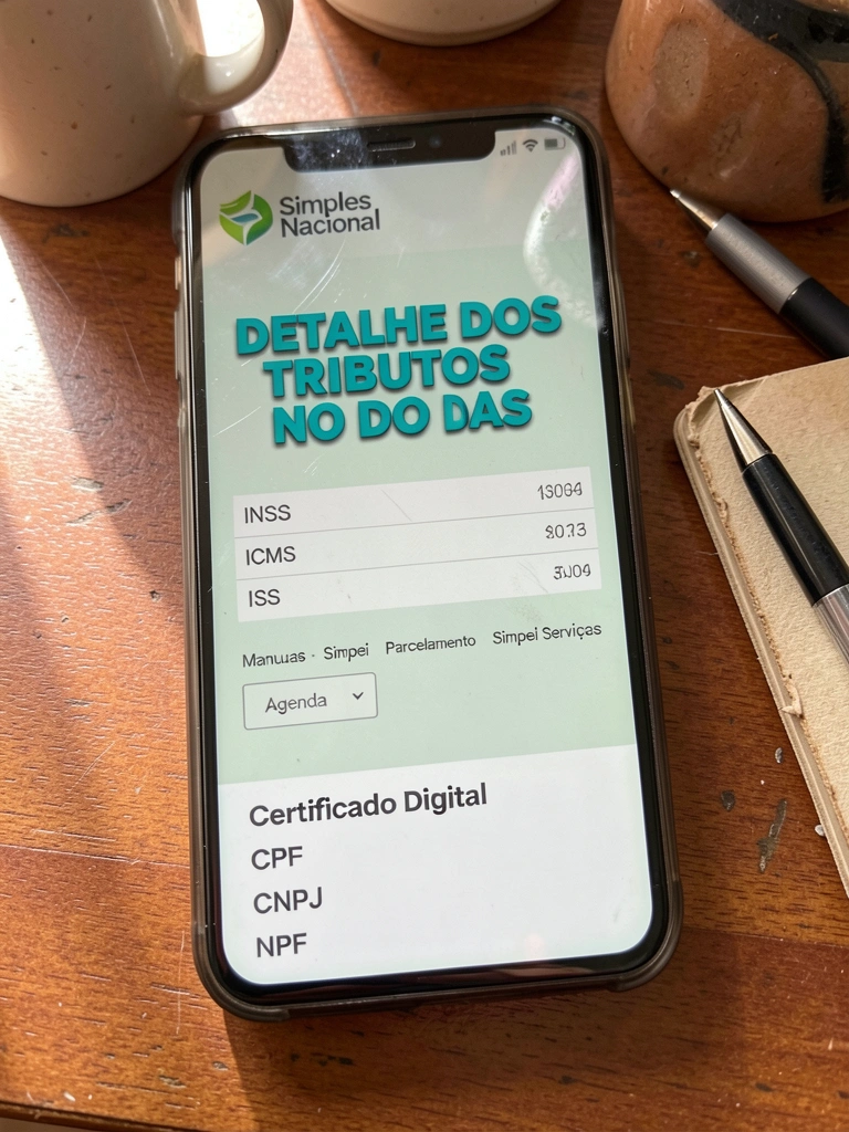 Detalhamento do DAS com tributos INSS, ICMS e ISS em destaque