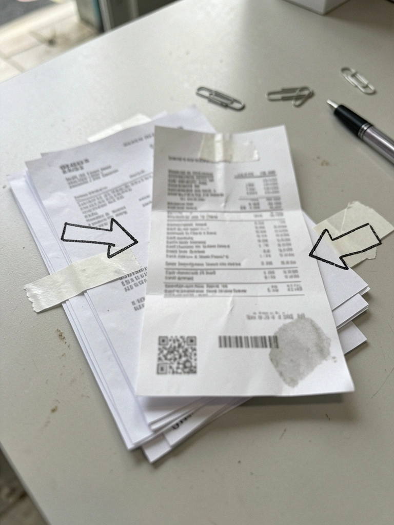 Duas setas sobrepostas apontando em direções opostas, uma indicando entrada e outra saída, sobre balcão de loja