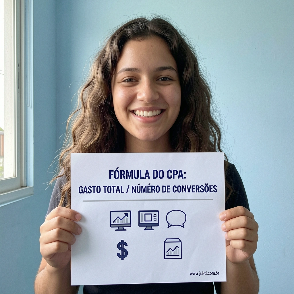 Fórmula do CPA escrita em um quadro branco: gasto total dividido por número de conversões.
