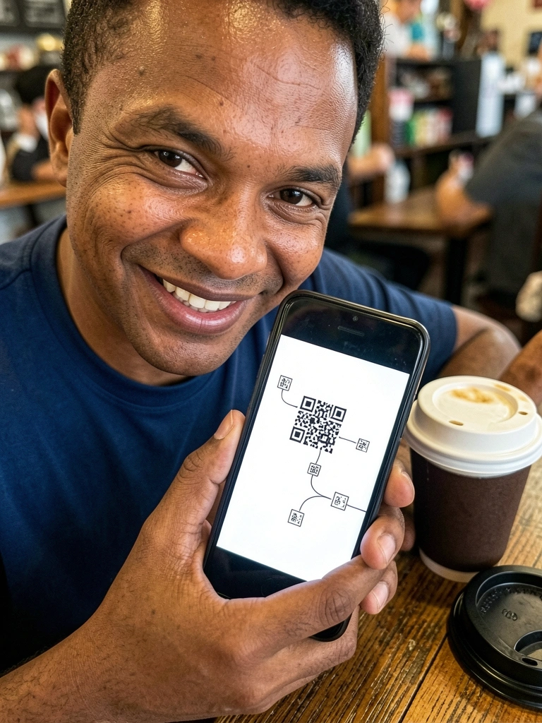Linha do tempo ilustrando a evolução do QR Code, com marcos históricos e datas em ordem cronológica.