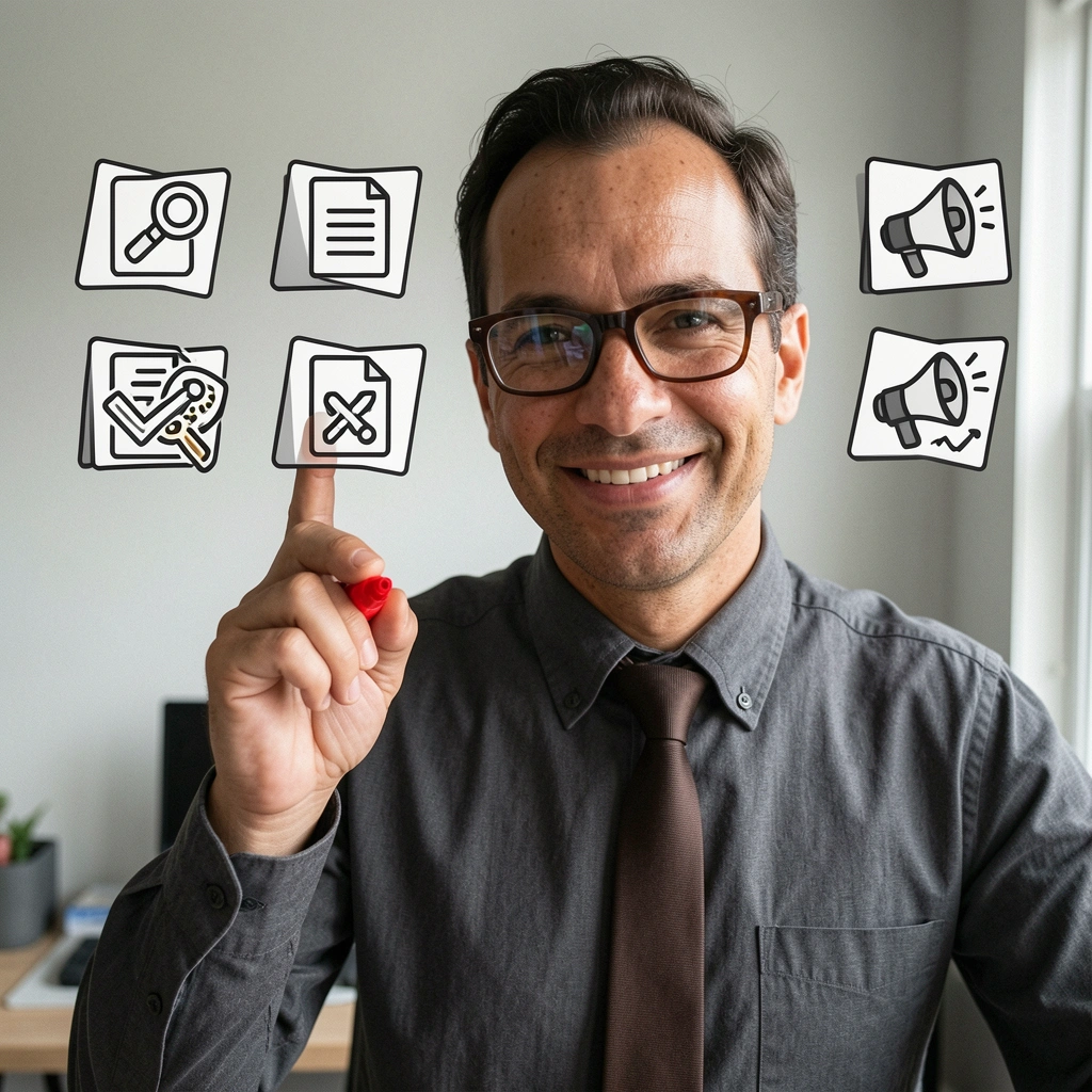 Dois painéis lado a lado com palavras e gráficos, um destacando SEO e outro content marketing.