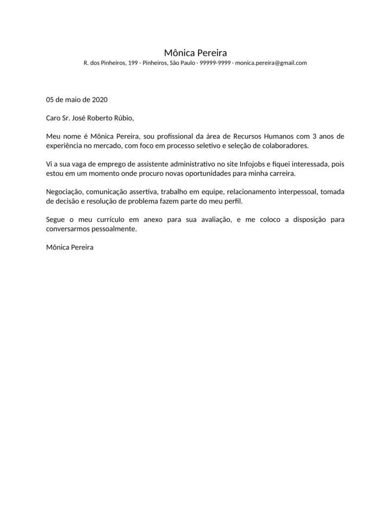 exemplo de carta de apresentação profissional