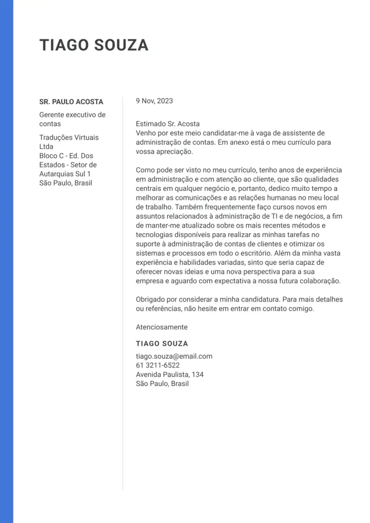 carta de apresentação criativa