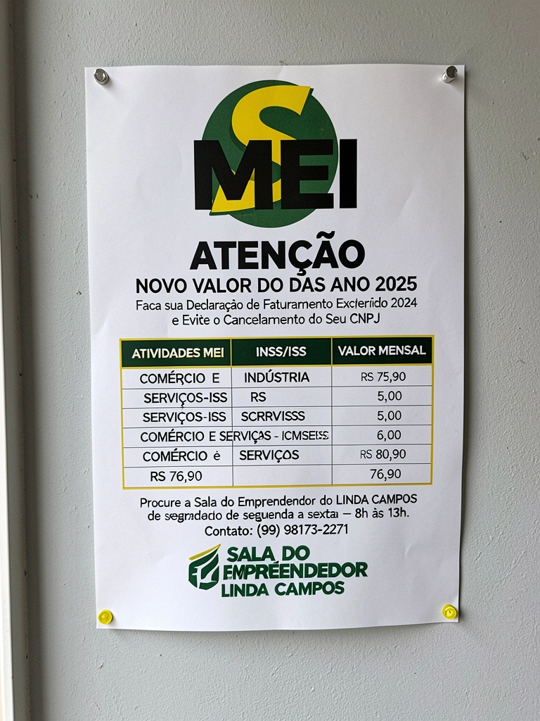 Tabela com valores do DAS-MEI para diferentes atividades profissionais