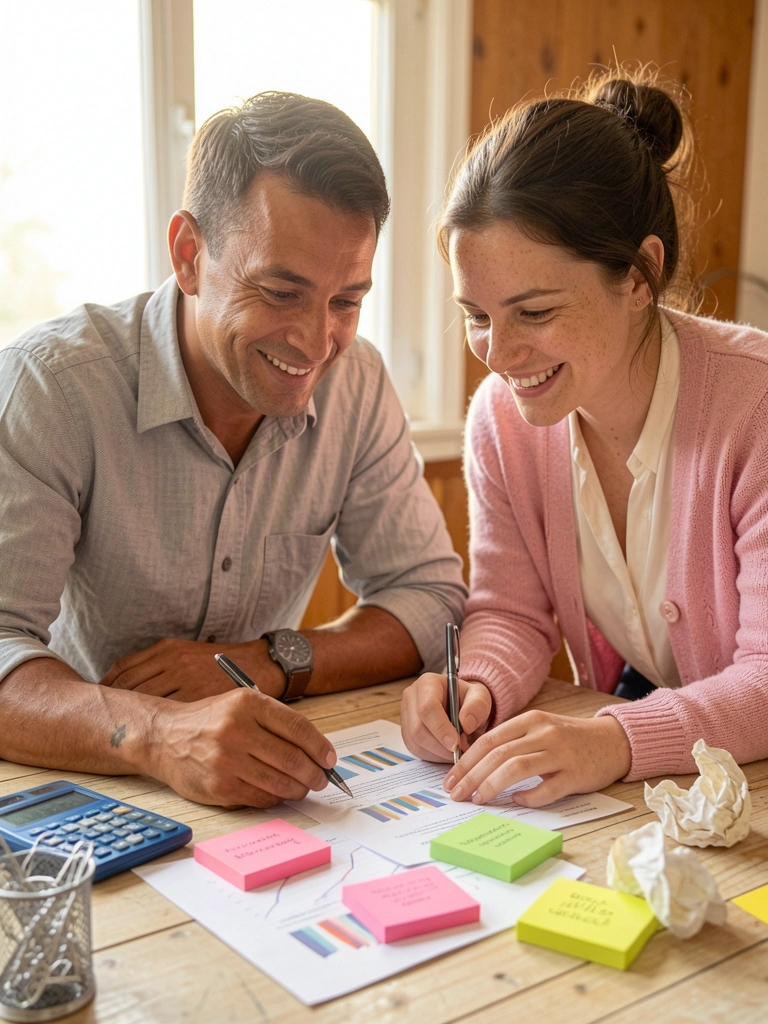 Dois executivos apertando as mãos sobre uma mesa de madeira, com notebook aberto e anotações ao lado.