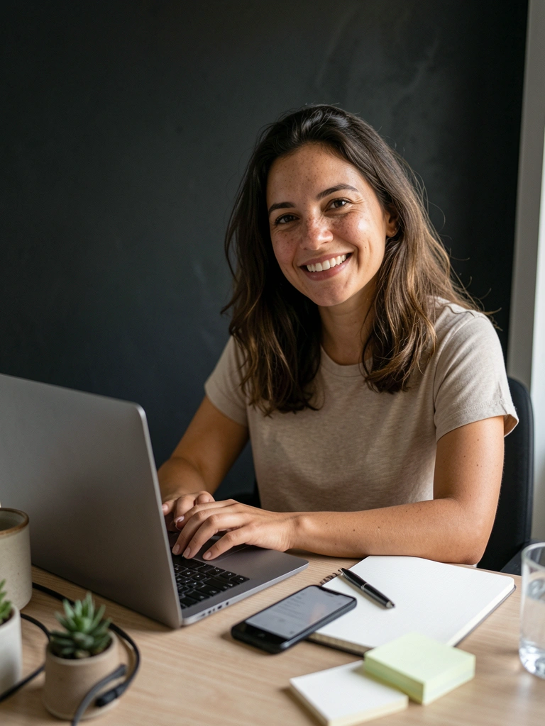 Tela de laptop exibindo painel de webinar com grade de participantes e chat lateral