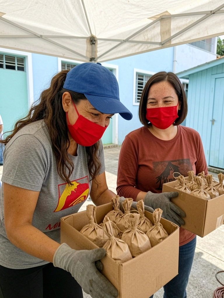 Executivo com camiseta de voluntário em centro comunitário em São Paulo